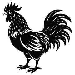 Vector Illustration. Black Silhouette of a rooster design. isolated male chicken on a white background