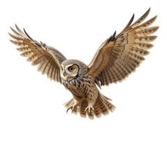 Obraz premium Majestic Owl in Flight with Outstretched Wings on Isolated Black Background