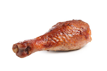 Delicious baked turkey drumstick isolated on white