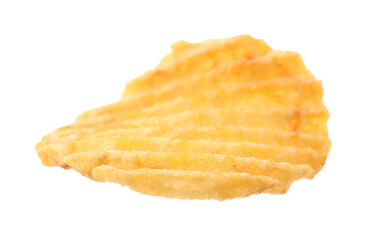 One tasty ridged potato chip in air isolated on white