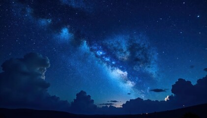 Fototapeta premium Dark Blue Night Sky with Glittering Stars and Constellations, cosmos, sparkling stars