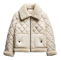 Quilted Jacket with Faux Fur Collar and Cuffs Isolated on Transparent Background