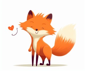 Obraz premium Cute Minimalist Cartoon Fox with Glittery Heart Fart on Pure White Background for Nursery Wall Art, Vector, Isolated, Cut Out