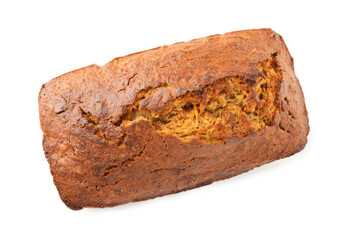 One tasty carrot cake isolated on white, top view