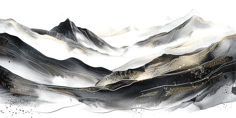 Hand-Painted Gobi Yadan Mountain Landscape Illustration on white and transparent background.