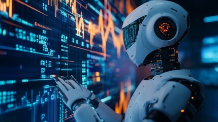 Fototapeta premium EA,Expert Advisor,AI robot ,Future financial technology control machine learning artificial intelligence technology analyze business data investment trading decision on forex market. 3D illustration