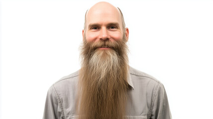 A Man with a Long, Tapered Beard and Clean-Shaven Upper Lip, Styled for a Distinctive and Creative Appearance, Fully Isolated, White Background, Generated AI
