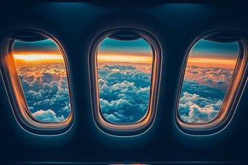 Fototapeta premium Aircraft Windows Showcasing Panoramic Sky Views
