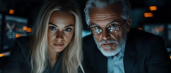 Obraz premium Analysts review data; night office