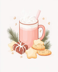 Cozy kitchen scene featuring warm drink, cookies, and chocolate, evoking sense of comfort and joy