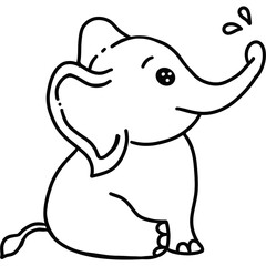 A hand drawing cartoon of an elephant coloring page vector illustration for kids