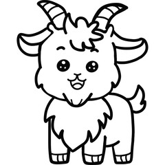 Vector illustration of goat isolated on white background. For kids coloring book.
