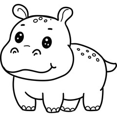 Vector illustration of hippo isolated on white background. For kids coloring book.