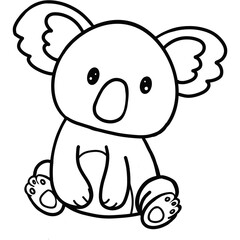 Coloring pages, black and white cute kawaii hand drawn koala doodles, lettering koala