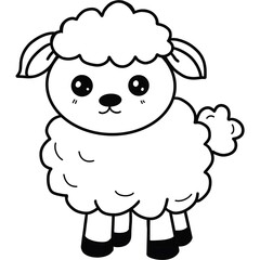 Vector illustration of sheep isolated on white background. For kids coloring book.
