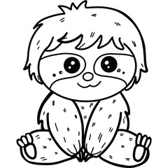 Miss you. Cute Sloth in the forest. Valentine's day.  Hand drawn with black and white lines. Coloring for adults and kids. Vector Illustration.