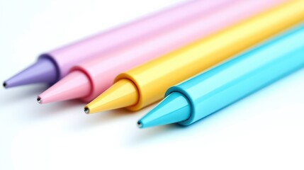 Pastel Colored Art Supplies Isolated on White Background