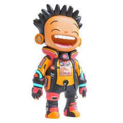 Smiling Cartoon Boy Character In Cyberpunk Outfit