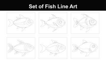 Naklejka premium Simple Flat Fish Icon in Line Art Style for Websites and Menus