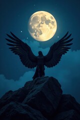 Obraz premium Dark wings spread wide on a moonlit night , nighttime, textures