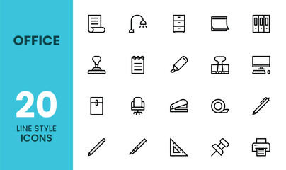 Office icon set with outline style
