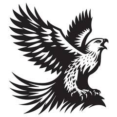 Obraz premium Hawk silhouette black and white vector icon
