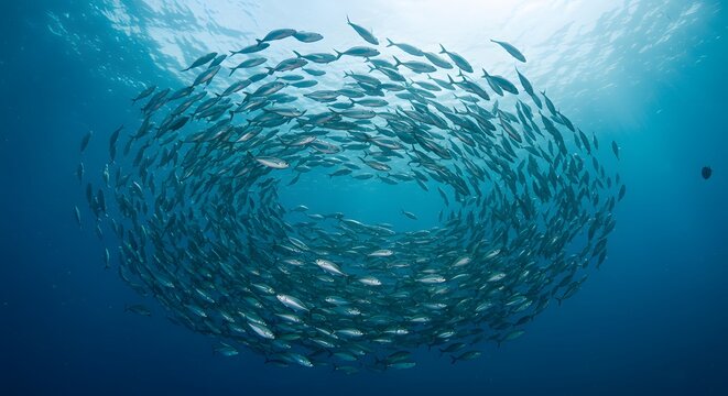 Mesmerizing Underwater Ballet: A School of Fish in a Circular Formation