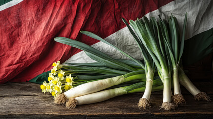 St. david's day celebration with welsh leeks and daffodils arrangement