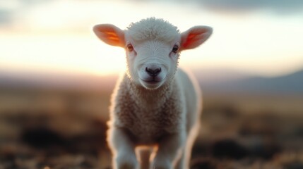 Obraz premium Adorable lamb in golden sunset (1)