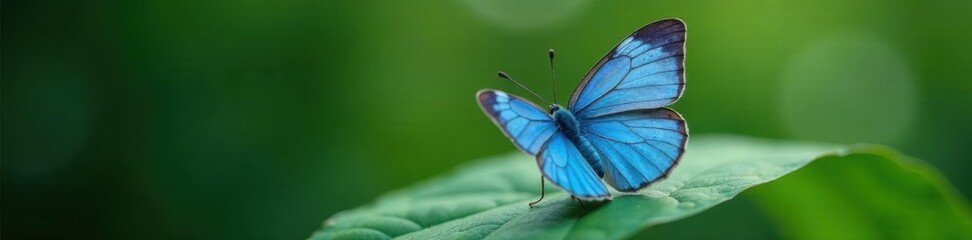 Delicate blue butterfly on a leaf, green, delicate