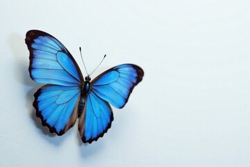 Delicate blue butterfly with blue wings and body, flowers, blue watercolor butterflies