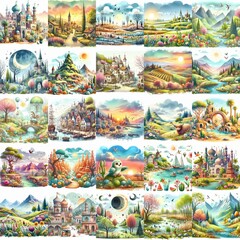 Naklejka premium Quirky Spring landscape. AI generated illustration