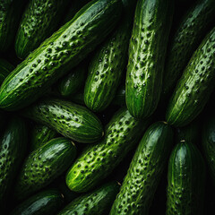 Fresh green cucumbers on a dark background, concept of healthy food