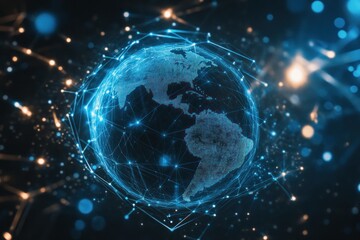 Digital globe with interconnected network lines and lights