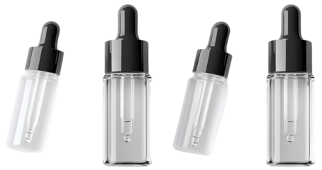 Clear dropper bottles for liquids and serum.