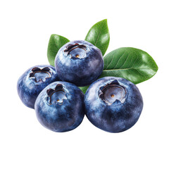 Obraz premium Fresh blueberries with green leaves on a transparent background Closeup studio shot of healthy, juicy, and ripe blueberries for healthy eating and antioxidant concepts