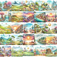 Naklejka premium Quirky Spring landscape. AI generated illustration