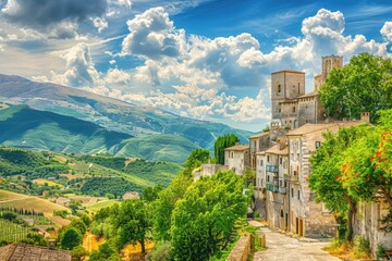 Vibrant Color Visual of Idyllic Castel Del Monte in the Abruzzo Mountains, Italy