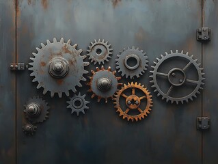 Rusty Gears on Metal Background.