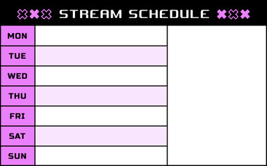 Pink weekly stream schedule for streamers and VTubers vector design