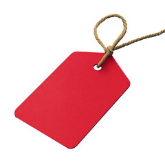 Blank red tag with string on a transparent background Concept of price, sale, discount, promotion, and retail