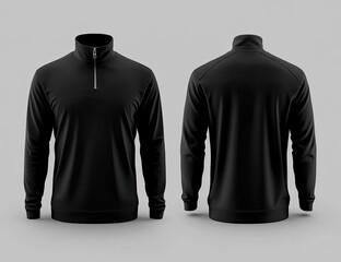 Black Mock Neck Zip Up Sweatshirt