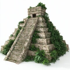 Obraz premium A large stone pyramid with green vines growing on it