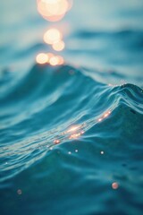 Delicate water droplets on a gentle sea, soft, blue