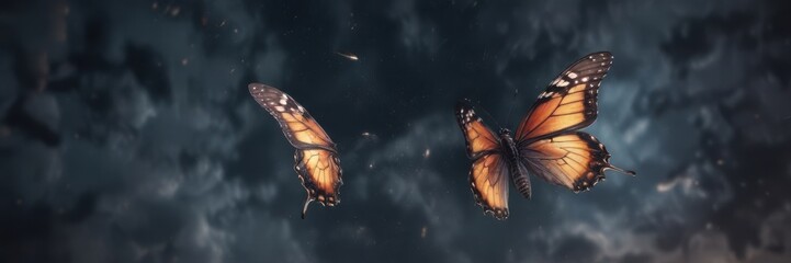 Delicate wings of butterfly against dark sky, soft focus effect, silhouette, nature