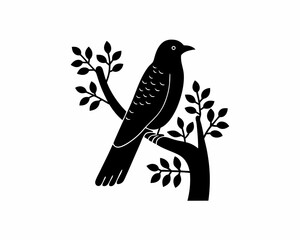 creative details Bird Sitting on a Tree Branch Icon vector illustration