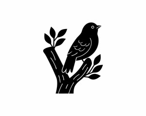 creative details Bird Sitting on a Tree Branch Icon vector illustration