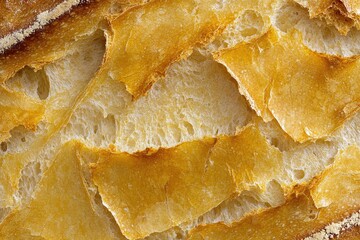 A close-up shot of freshly baked bread with crispy crust and soft interior