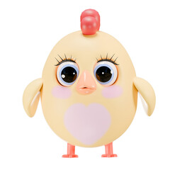 Cute casual chick with big eyes and heart belly on white background