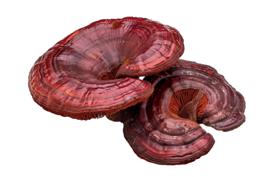 Red reishi Mushroom (Lingzhi) isolated on white background png transparent clipart.